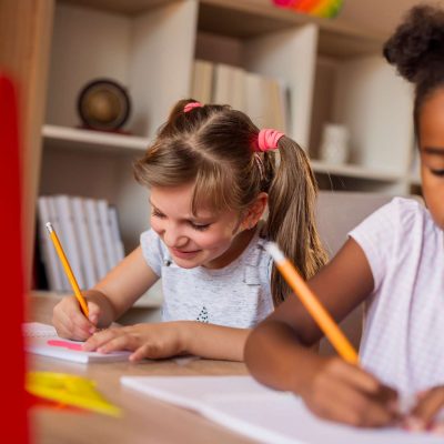 Little girls studying math at home
